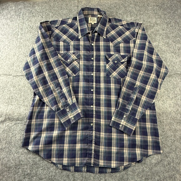 Ely Cattleman Other - Ely Cattleman Mens XL Plaid Snap Front Long Sleeve Western Shirt Blue Tan Green